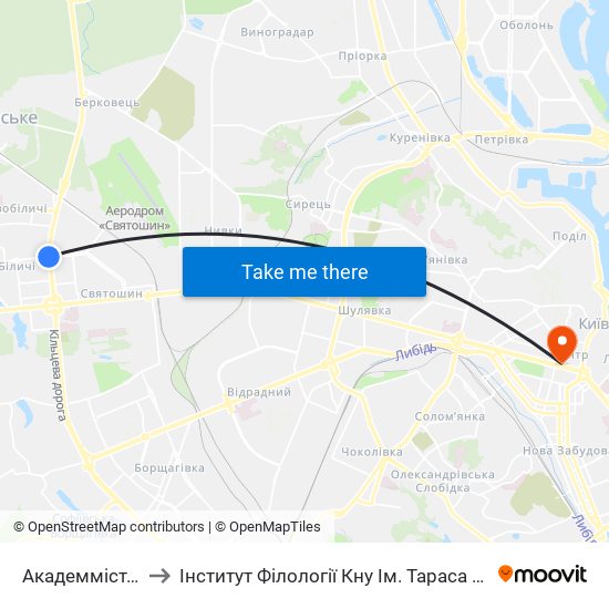 Академмістечко to Інститут Філології Кну Ім. Тараса Шевченка map