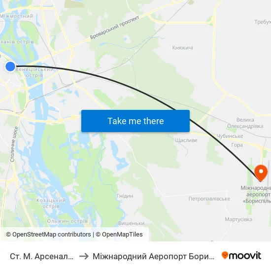 Ст. М. Арсенальна to Міжнародний Аеропорт Бориспіль map