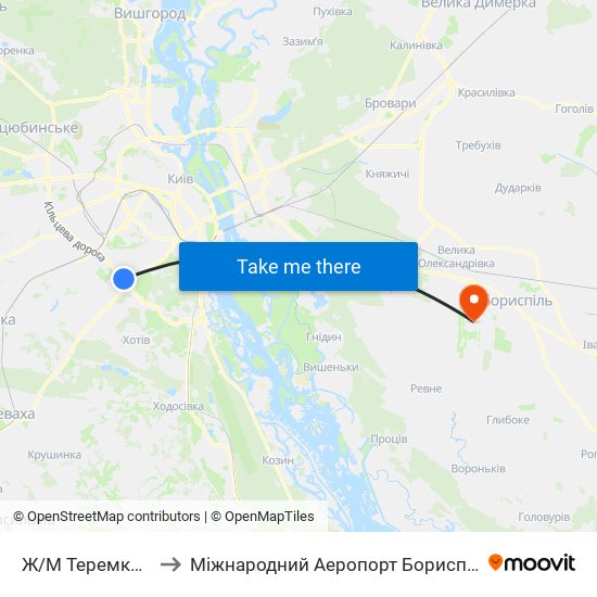 Ж/М Теремки-1 to Міжнародний Аеропорт Бориспіль map