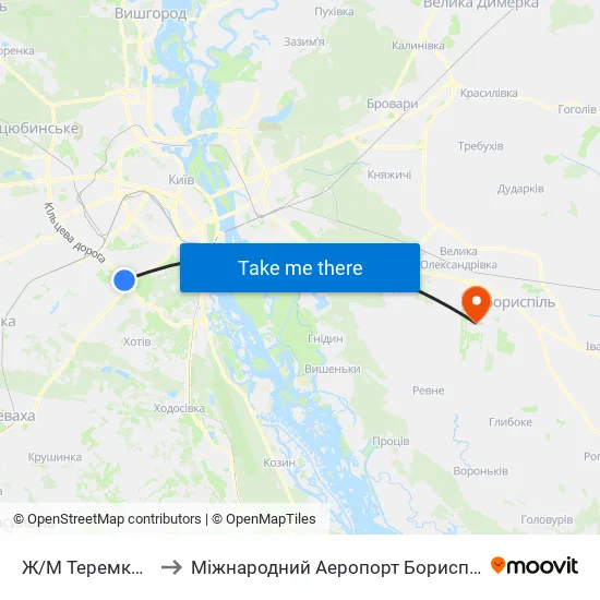 Ж/М Теремки-1 to Міжнародний Аеропорт Бориспіль map