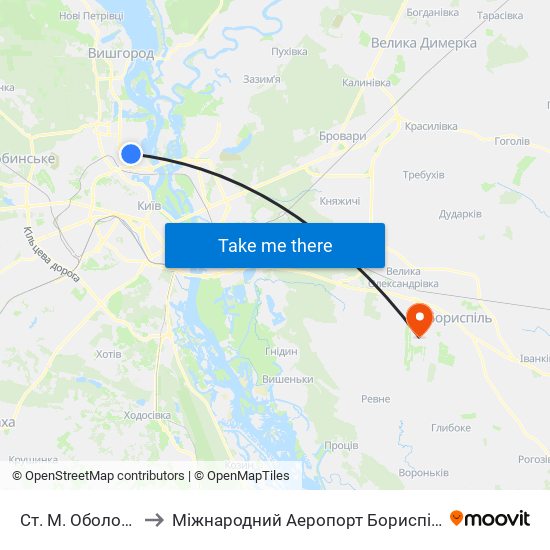 Ст. М. Оболонь to Міжнародний Аеропорт Бориспіль map