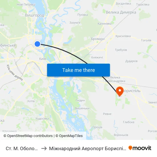 Ст. М. Оболонь to Міжнародний Аеропорт Бориспіль map
