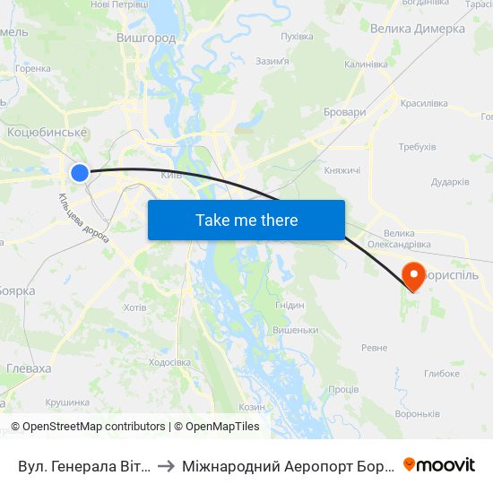 Вул. Генерала Вітрука to Міжнародний Аеропорт Бориспіль map