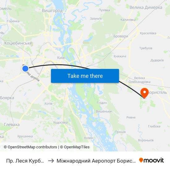 Пр. Леся Курбаса to Міжнародний Аеропорт Бориспіль map