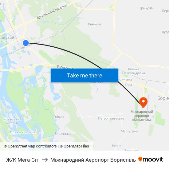 Ж/К Мега-Сiтi to Міжнародний Аеропорт Бориспіль map