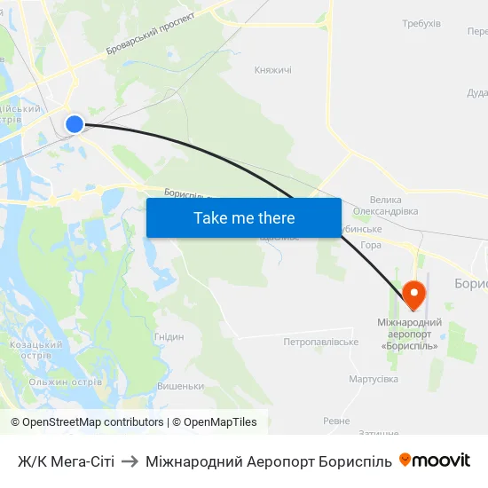 Ж/К Мега-Сiтi to Міжнародний Аеропорт Бориспіль map