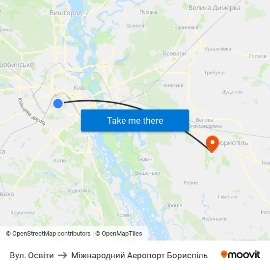 Вул. Освіти to Міжнародний Аеропорт Бориспіль map