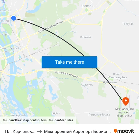 Пл. Керченська to Міжнародний Аеропорт Бориспіль map