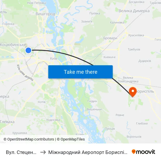 Вул. Стеценка to Міжнародний Аеропорт Бориспіль map