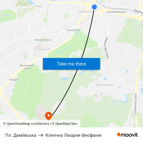 Пл. Деміївська to Клінічна Лікарня Феофанія map