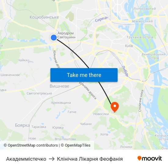 Академмістечко to Клінічна Лікарня Феофанія map