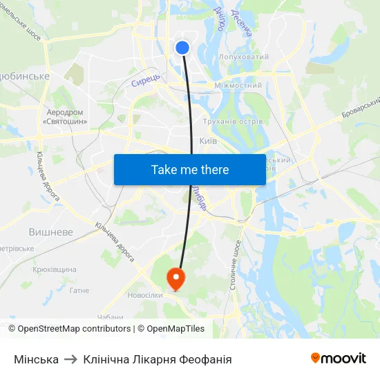 Мінська to Клінічна Лікарня Феофанія map