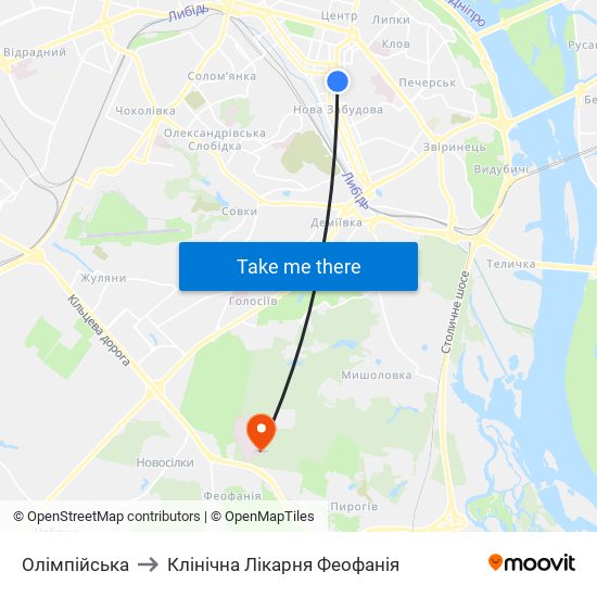 Олімпійська to Клінічна Лікарня Феофанія map
