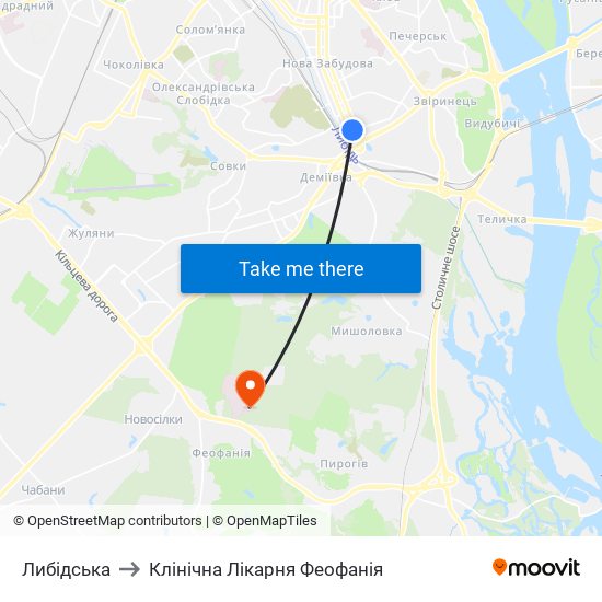 Либідська to Клінічна Лікарня Феофанія map