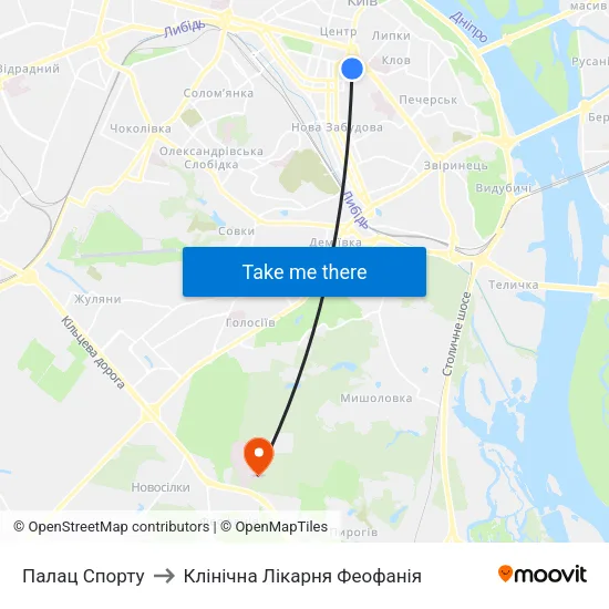 Палац Спорту to Клінічна Лікарня Феофанія map