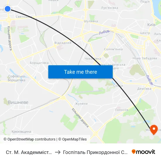 Ст. М. Академмістечко to Госпіталь Прикордонної Служби map