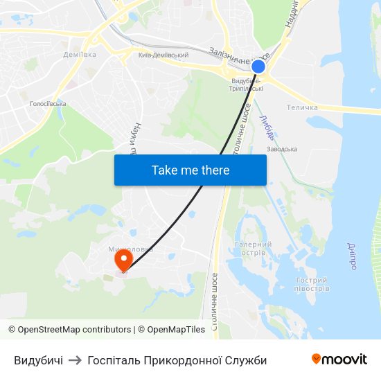 Видубичі to Госпіталь Прикордонної Служби map
