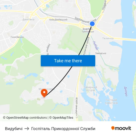 Видубичі to Госпіталь Прикордонної Служби map