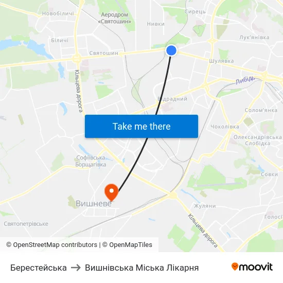 Берестейська to Вишнівська Міська Лікарня map
