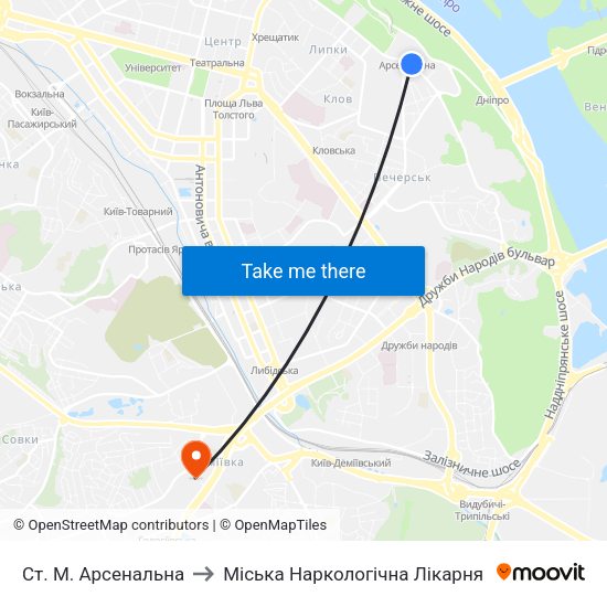 Ст. М. Арсенальна to Міська Наркологічна Лікарня map