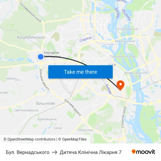 Бул. Вернадського to Дитяча Клінічна Лікарня 7 map