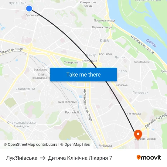 Лук'Янівська to Дитяча Клінічна Лікарня 7 map