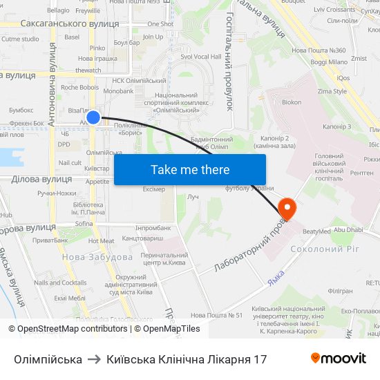 Олімпійська to Київська Клінічна Лікарня 17 map