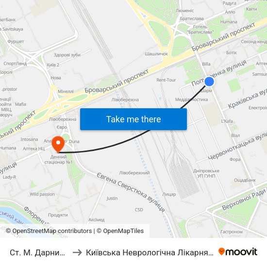 Ст. М. Дарниця to Київська Неврологічна Лікарня 2 map