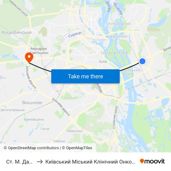 Ст. М. Дарниця to Київський Міський Клінічний Онкологічний центр map