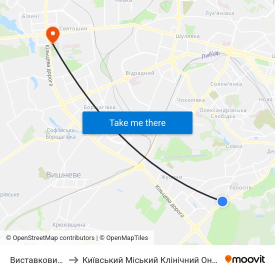 Виставковий Центр to Київський Міський Клінічний Онкологічний центр map