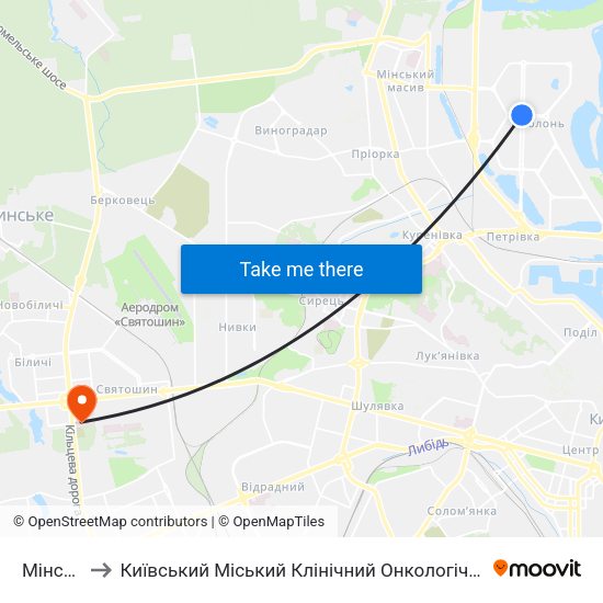 Мінська to Київський Міський Клінічний Онкологічний центр map