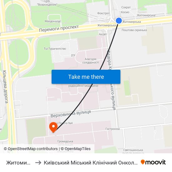 Житомирська to Київський Міський Клінічний Онкологічний центр map