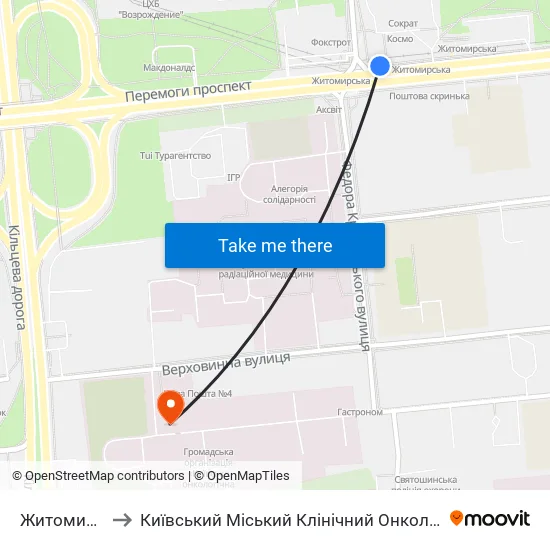 Житомирська to Київський Міський Клінічний Онкологічний центр map