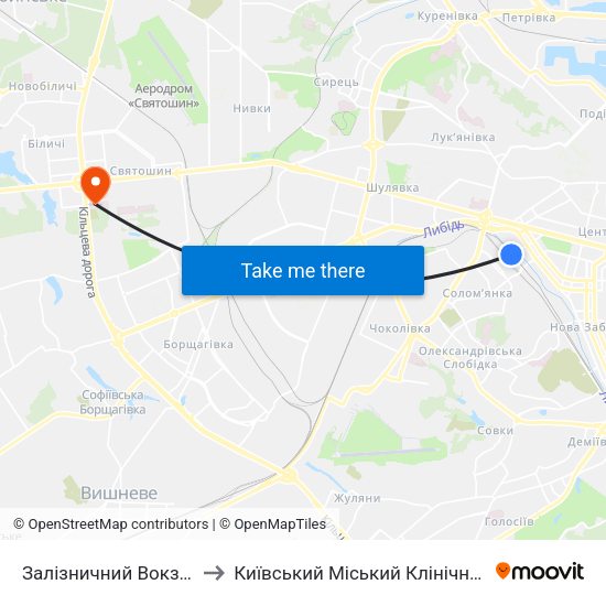 Залізничний Вокзал Центральний to Київський Міський Клінічний Онкологічний центр map