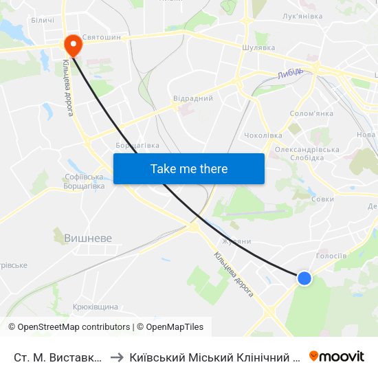 Ст. М. Виставковий Центр to Київський Міський Клінічний Онкологічний центр map