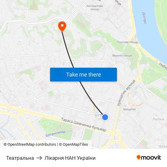 Театральна to Лікарня НАН України map