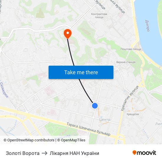 Золоті Ворота to Лікарня НАН України map