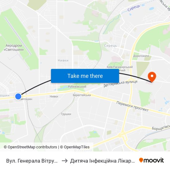 Вул. Генерала Вітрука to Дитяча Інфекційна Лікарня map