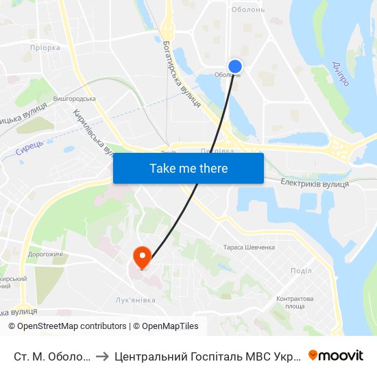 Ст. М. Оболонь to Центральний Госпіталь МВС України map