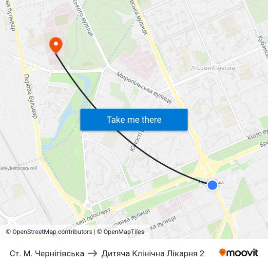 Ст. М. Чернігівська to Дитяча Клінічна Лікарня 2 map