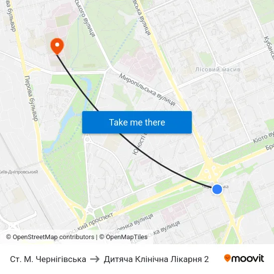 Ст. М. Чернігівська to Дитяча Клінічна Лікарня 2 map