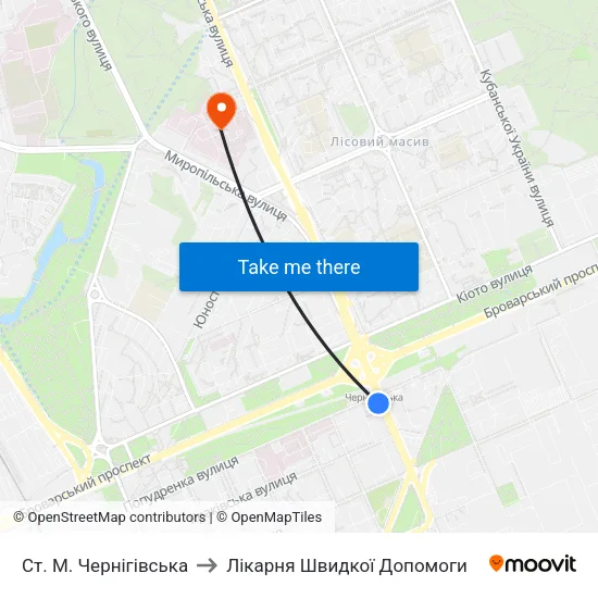 Ст. М. Чернігівська to Лікарня Швидкої Допомоги map
