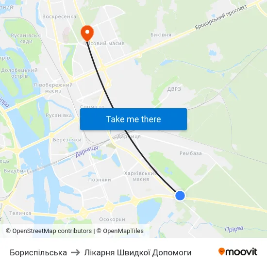 Бориспільська to Лікарня Швидкої Допомоги map