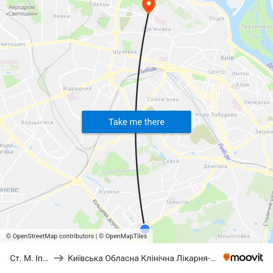 Ст. М. Іподром to Київська Обласна Клінічна Лікарня-Хірургічний Корпус map