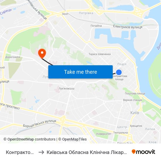 Контрактова Площа to Київська Обласна Клінічна Лікарня-Хірургічний Корпус map