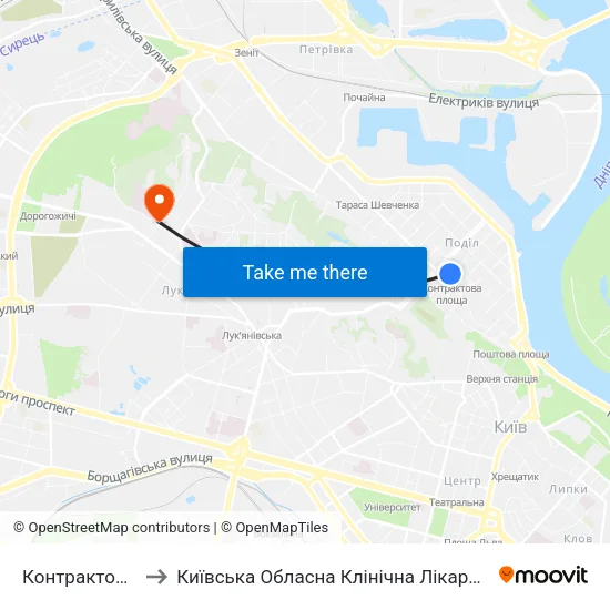 Контрактова Площа to Київська Обласна Клінічна Лікарня-Хірургічний Корпус map