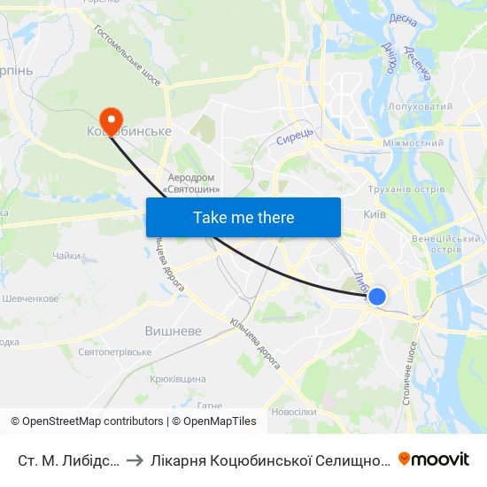 Ст. М. Либідська to Лікарня Коцюбинської Селищної Ради map