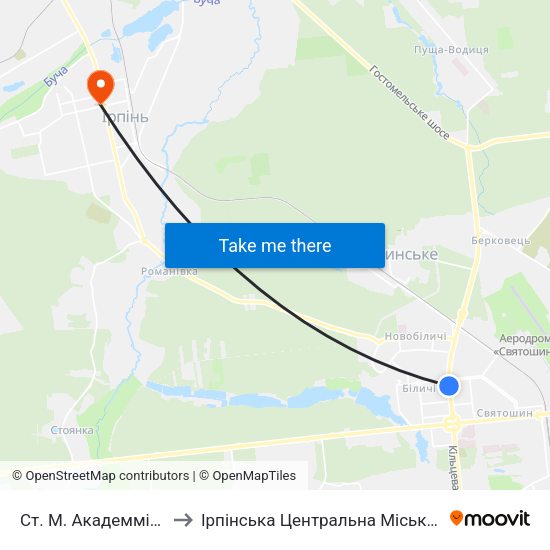 Ст. М. Академмістечко to Ірпінська Центральна Міська Лікарня map