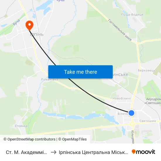 Ст. М. Академмістечко to Ірпінська Центральна Міська Лікарня map