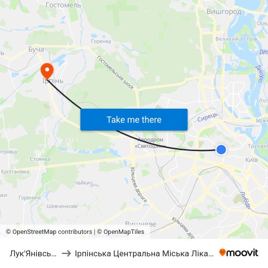 Лук'Янівська to Ірпінська Центральна Міська Лікарня map